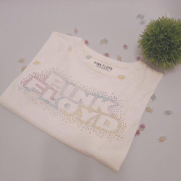 Pink Floyd Cropped Graphic Tee with Rhinestone Logo – Size L - Picture 3 of 8